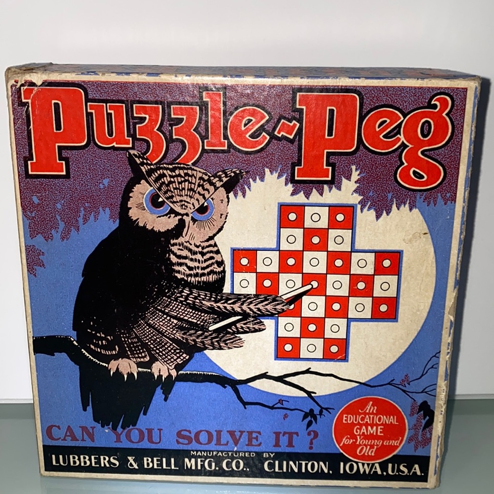Vintage Puzzle Peg Game Owl Art on Box